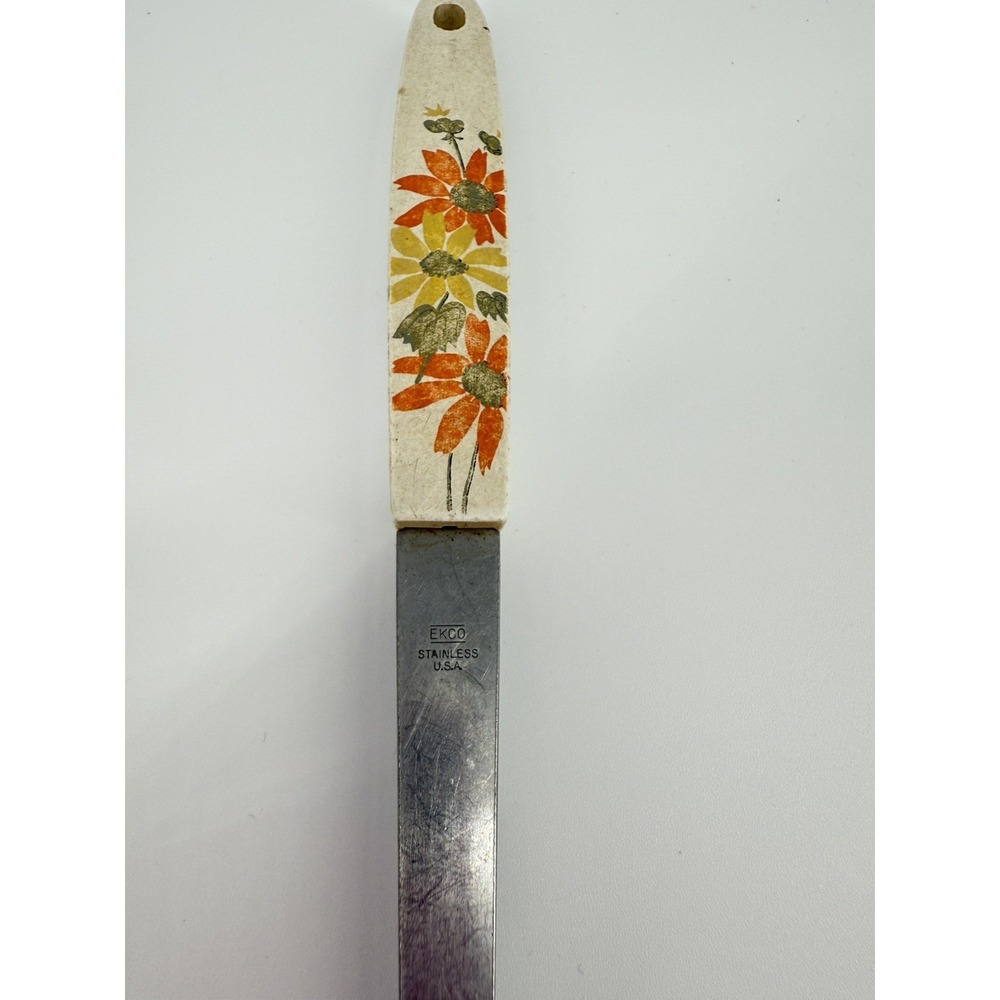 Vintage 1970s EKCO Garden Daisy Floral Stainless Slotted Serving Spoon Utensil - Picture 3 of 11
